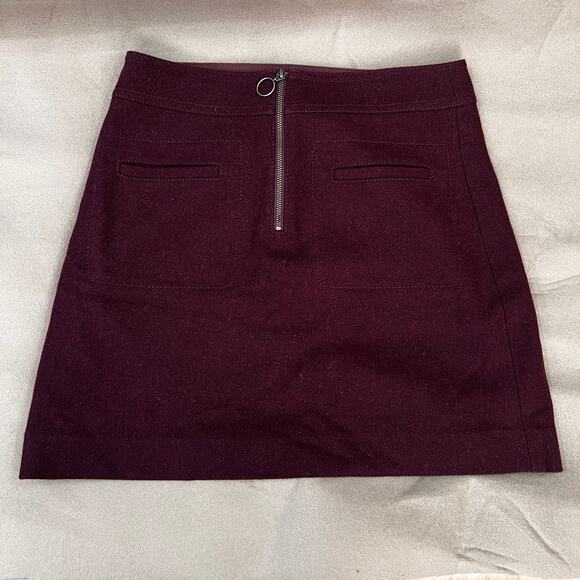 Madewell Fireside Wool Blend Mini Burgundy 2 Front Pockets Skirt Size 2 - Picture 3 of 10